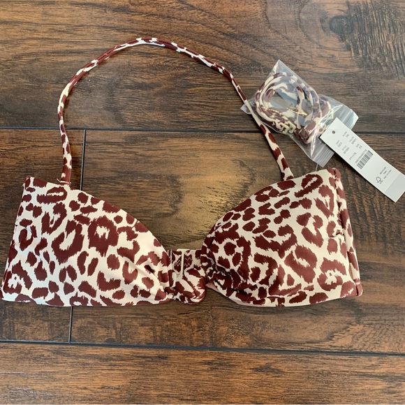 J Crew | New Knot bandeau bikini top in leopard print - Picture 1 of 4